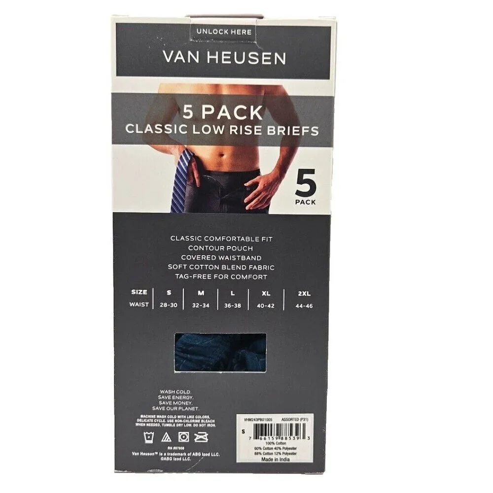 5 Pack Van Heusen Underwear Low Rise Briefs S 28-30  Multicolor Green & Blue NWT